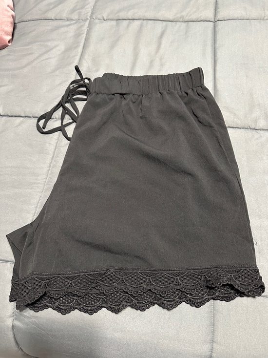 SHEIN Pants - SHEIN Black Lace-Hem Shorts with Tie